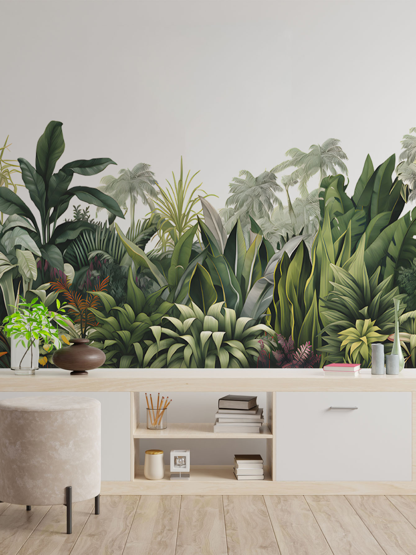 Monstera Thai Constellation - 열대 녹색 식물 벽 스티커 2개,